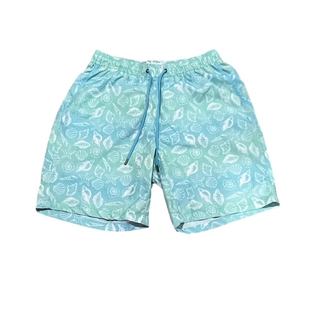 Beach Bros Men's Board Shorts Blue Seashell Print Elastic Waist One Size